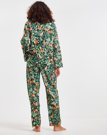 Cyberjammies Forest Woodland Print Woven Pyjama Set Dark Green