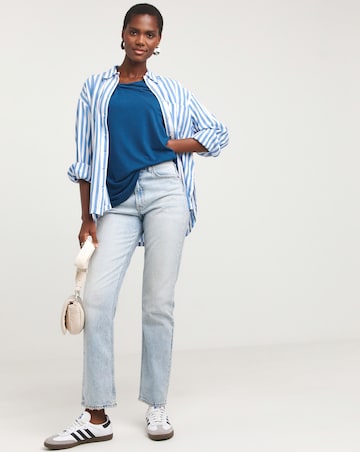 Dark Blue Twist Detail Angel Sleeve Top