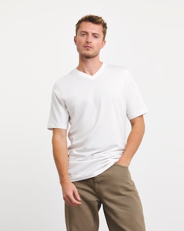 Pure Cotton V Neck T-Shirt Extra Long- White
