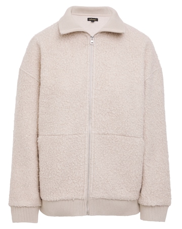 Anthology Ribbed Collar Curly Borg Zip Through Jacket