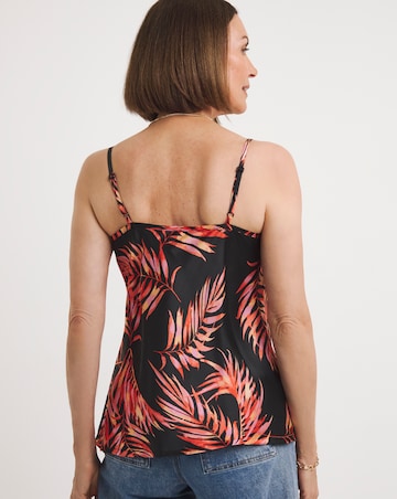 Leaf Print Satin Cowl Neck Cami