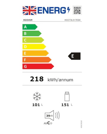 Hoover HOCT3L517ESK-1 55 x 175cm Low Frost Fridge Freezer - Silver