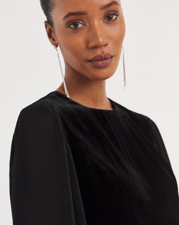 Whistles Velvet Pleat Sleeve Mini Dress