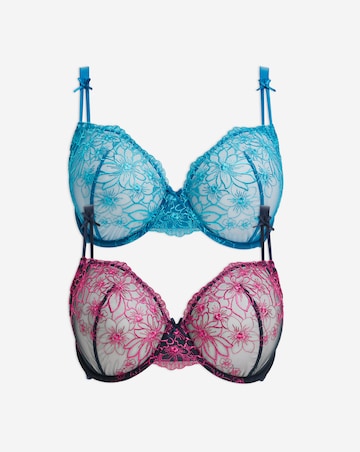 Pretty Secrets (2 Pack) Emily Everyday Embroidery Bras (B-F) Navy/Blue