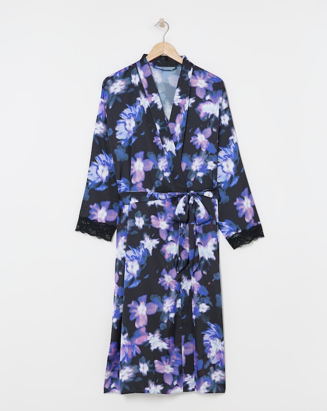 Figleaves Stretch Satin Lace Kimono Gown