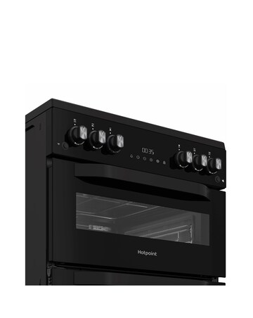 Hotpoint HTG6GDCB1 60cm Gas Twin Cooker with Glass Lid - Black + Install