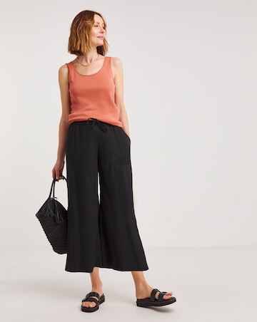 Black Linen Mix Wide Leg Culotte
