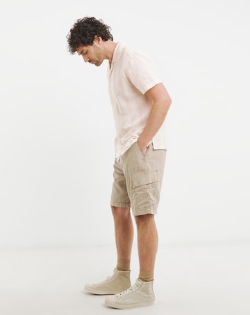 Revere Collar Linen Blend Stripe Shirt