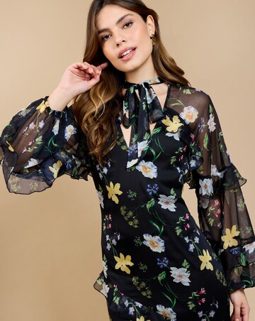 Little Mistress Floral Frill Midaxi Dress