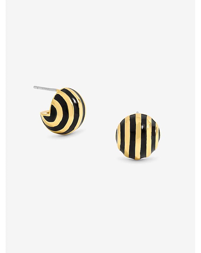 Jon Richard Gold Plated And Jet Enamel Stripe Dome Earrings