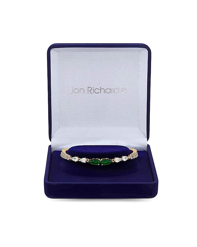 Jon Richard Gold Plated Cubic Zirconia Emerald Green Pear Bracelet - Gift Boxed