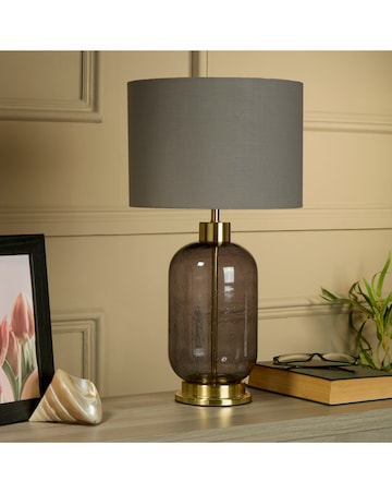 Glass and Satin Brass Base Table Lamp