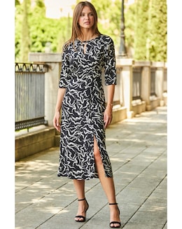Sosandar Abstract Print Midi Dress with Keyhole Detail