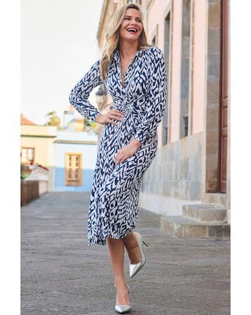 Sosandar Abstract Print Twist Detail Jersey Midi Dress