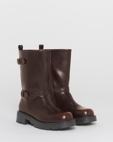 Flutter Chunky Biker Calf Boots - Extra Wide Fit (EEE)