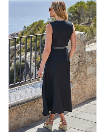 Sosandar Linen Blend Ruffle Detail Button Front Dress