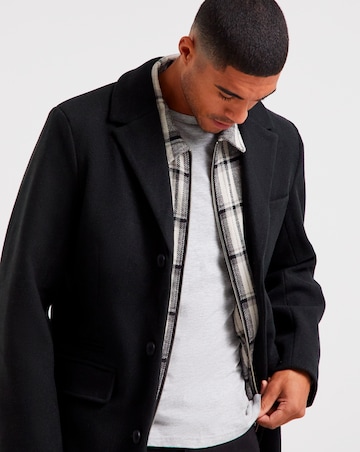 Black Faux Wool Overcoat