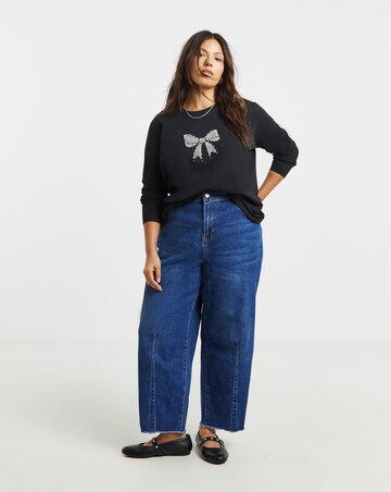 Black Pearl Bow Detail Long Sleeve T-Shirt