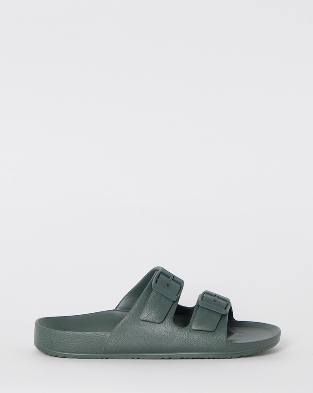 Adjustable Double Buckle Sliders - Khaki, Wide Fit