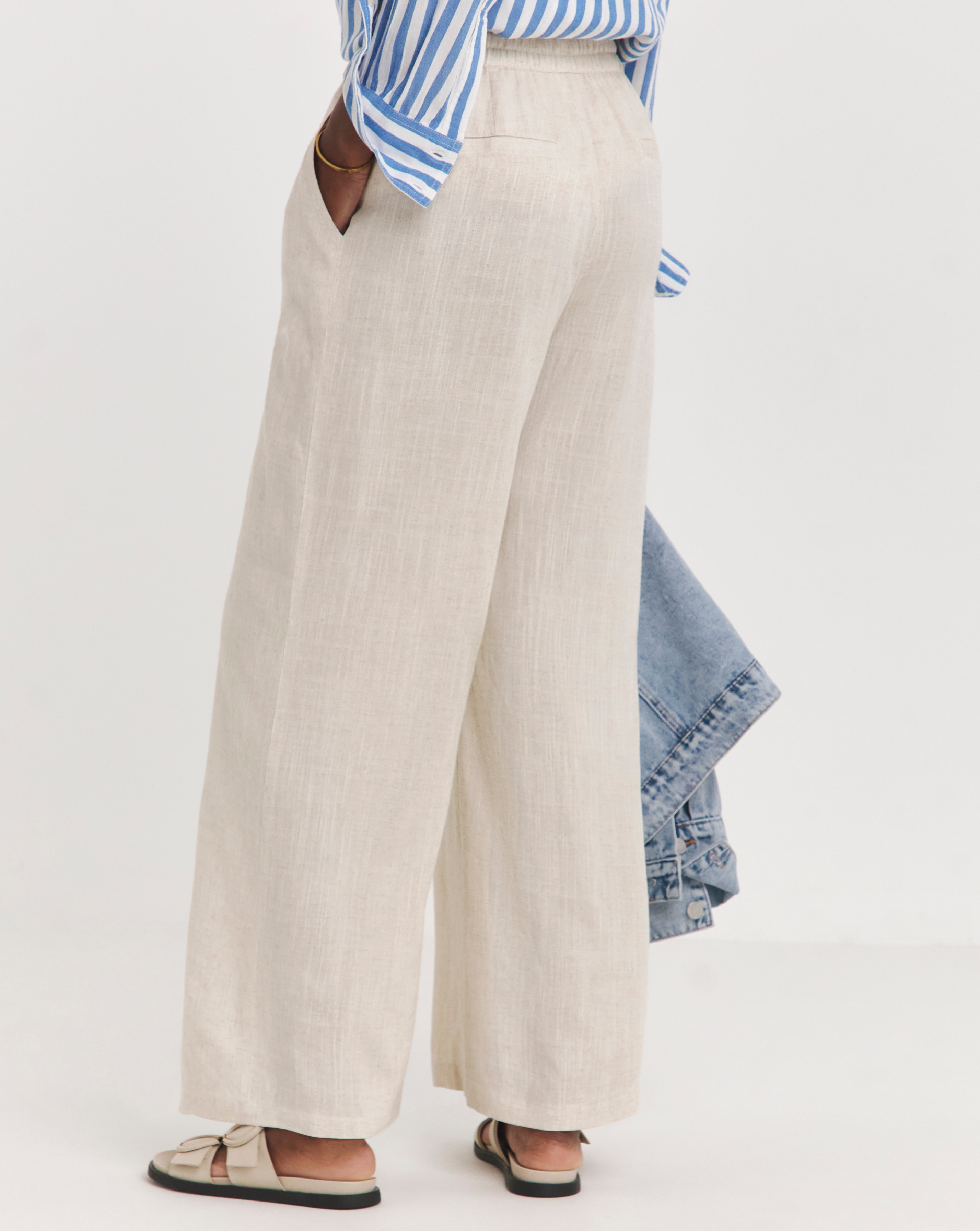Cool Stone Linen Mix Wide Leg Trousers | JD Williams