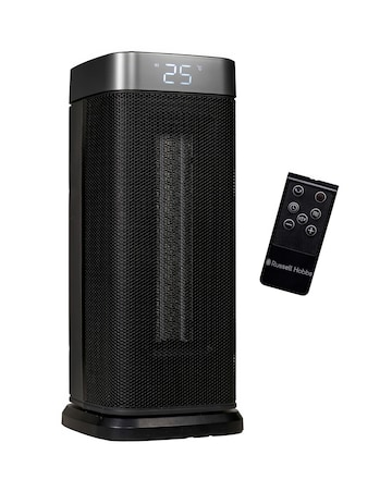 Russell Hobbs Black 2kw Digital Oscillating Ceramic Heater with silver Trim
