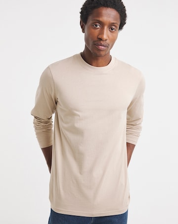 Long Sleeve Crew Neck T-Shirt Long Length- Stone
