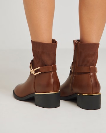 Heavenly Soles Shiloh Block Heel Ankle Boots With Ankle Trim Wide E Fit