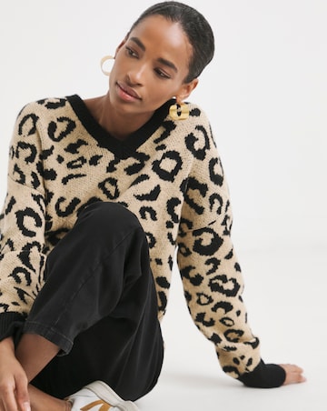 Leopard V Neck Jumper