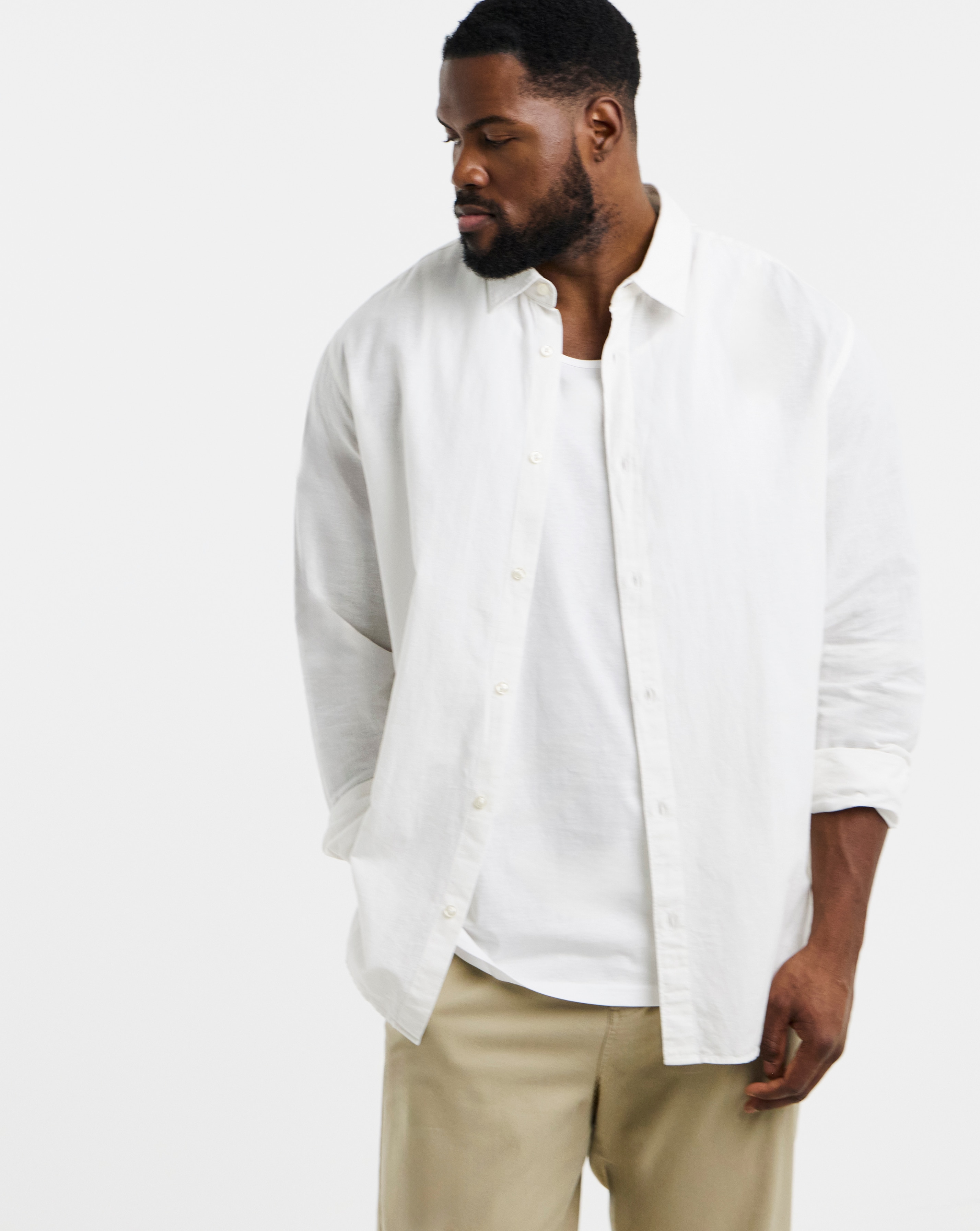 Jack & Jones Breeze Linen Blend Long Sleeve Shirt - White | JD