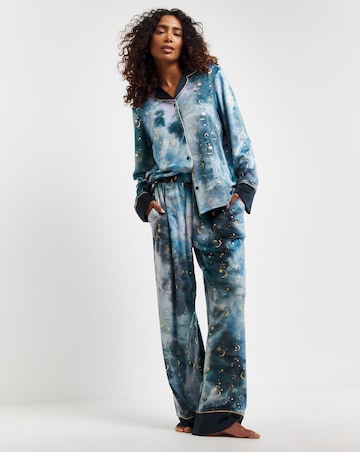 Chelsea Peers Velour Moon and Stars Pyjama Set With Exaggerated Cuffs