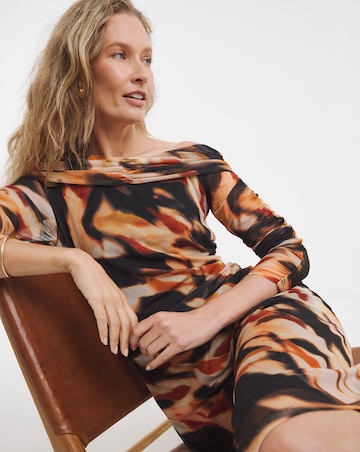 Mesh Ruched Bardot Dress