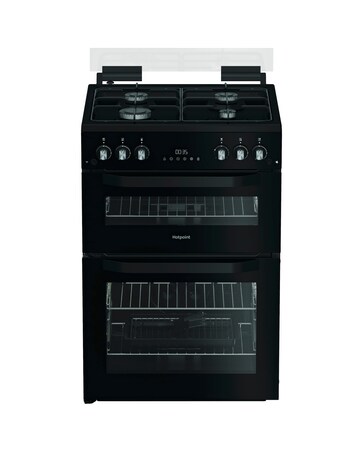 Hotpoint HDG6GDCB1 60cm Gas Double Cooker with Glass Lid - Black + Install