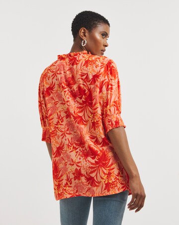Tropical Print Crinkle Frill Trim Top