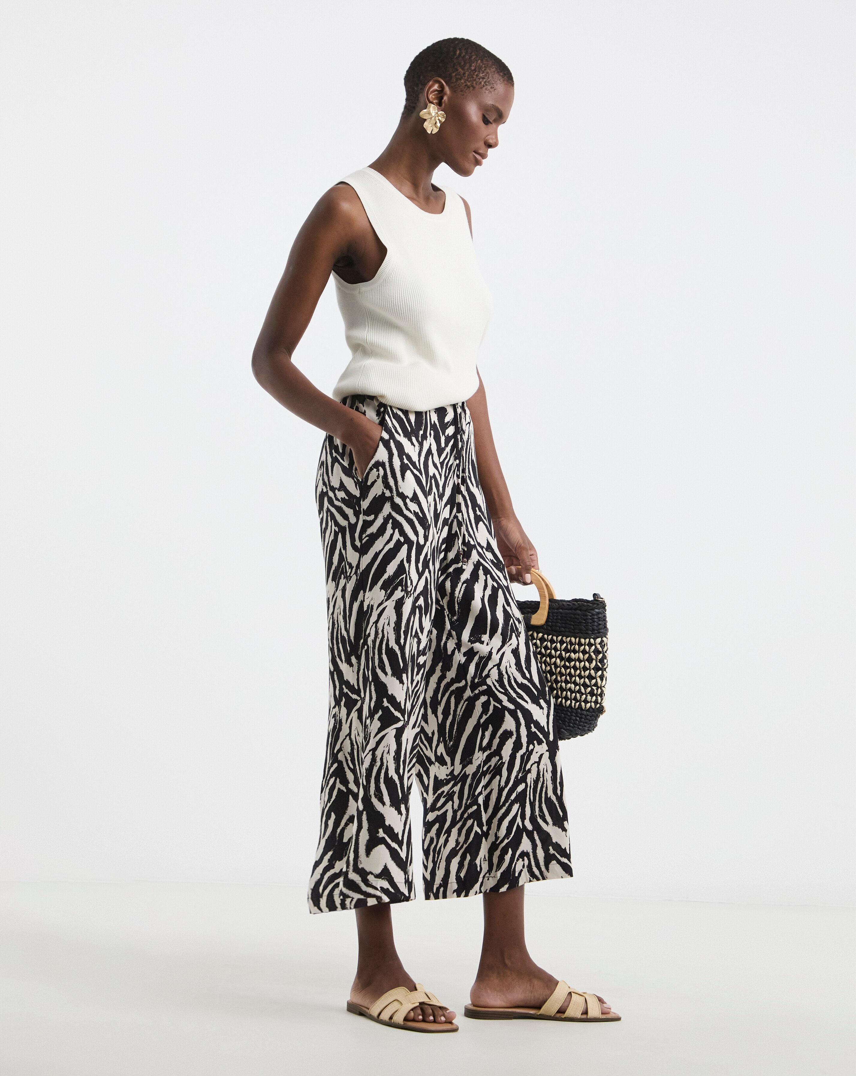 Mono Print Cropped Wide Leg Culotte | JD Williams