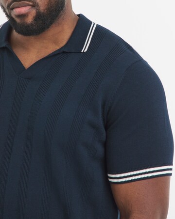 Navy Knitted Open Neck Polo