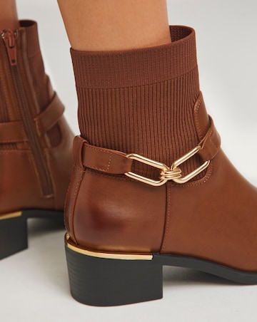 Heavenly Soles Shiloh Block Heel Ankle Boots With Ankle Trim Wide E Fit