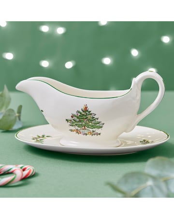 Spode Christmas Tree Gravy Boat and Stand