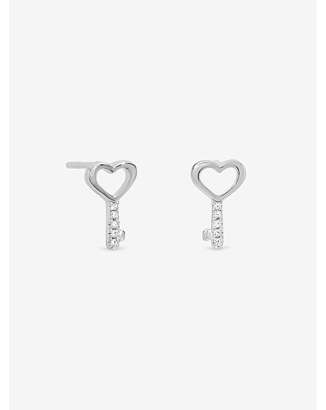 Simply Silver Sterling Silver 925 Polished Heart Key Stud Earrings