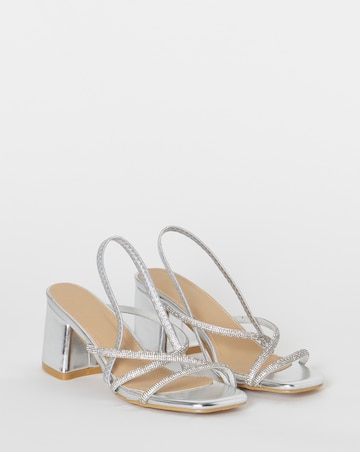 Canberra Strappy Diamante Low Block Heels - Wide Fit (E)