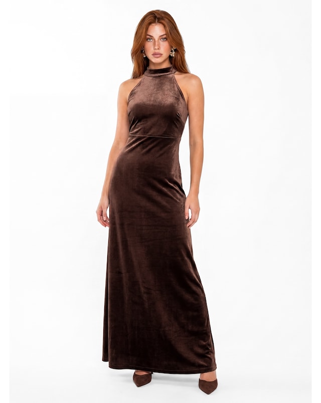Maya Deluxe Velvet Halter Neck Dress