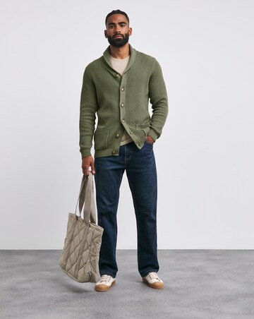Khaki Fisherman Shawl Neck Cardigan