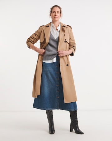 A Line Button Through Denim Midi Skirt