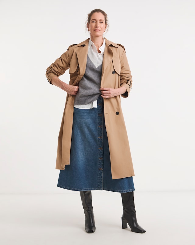 Blue A line Button Through Maxi Skirt