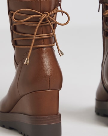 Frankie Lace Back Detail Wedged Ankle Boots - Wide Fit (E)