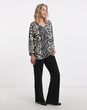 Zebra Print Soft Touch V Neck Longline Top