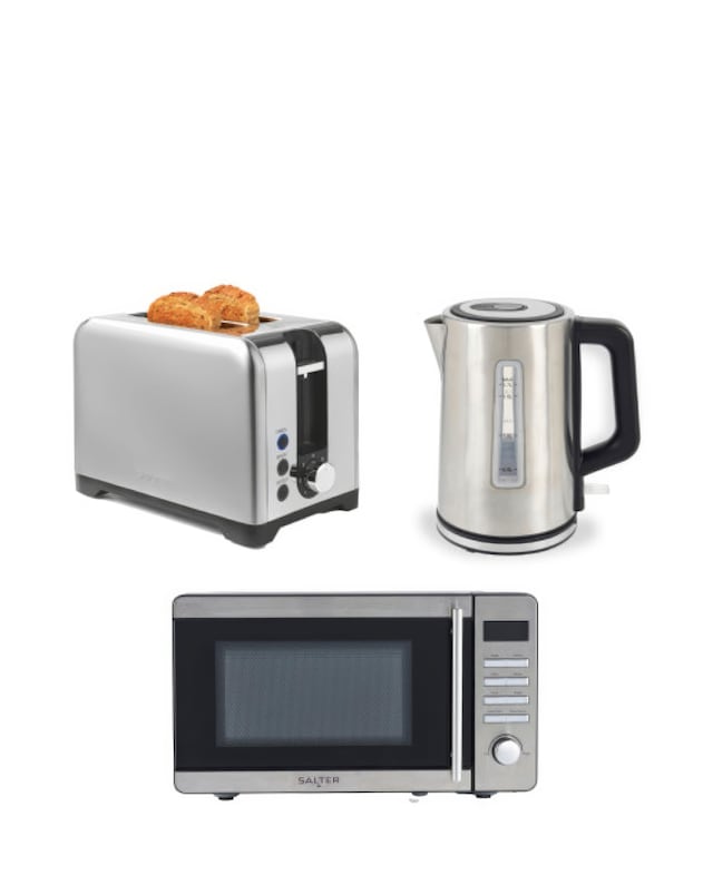 Salter Stainless Steel Kettle, Toaster and Microwave
