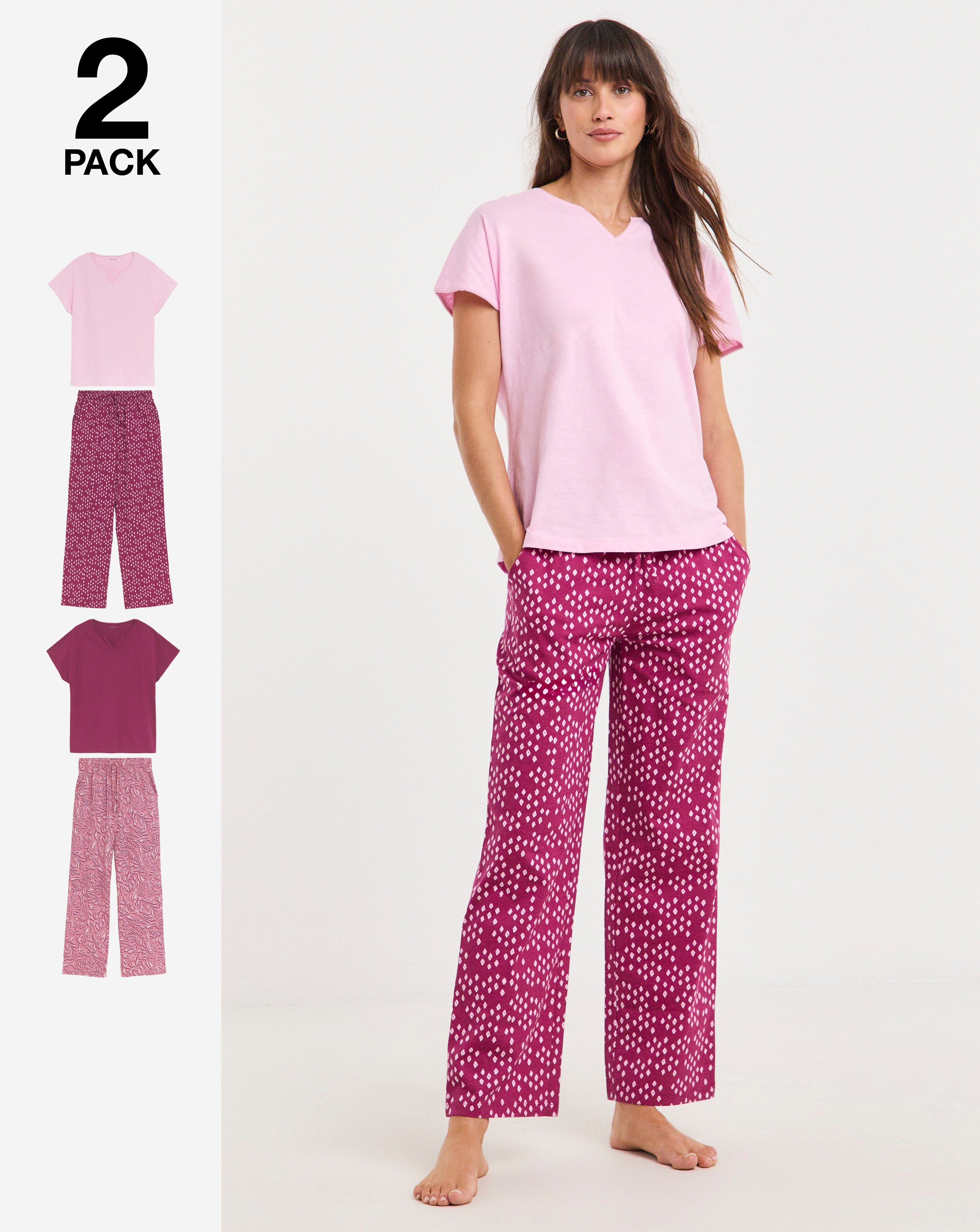 JD Williams (2 Pack) Cotton Top Pyjama Sets
