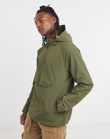 Khaki Overhead Hooded Zip Detail Lightweight Jacket