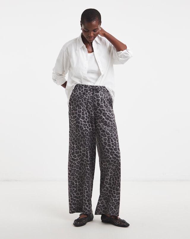 Animal Textured Wide Leg Trousers - Grey