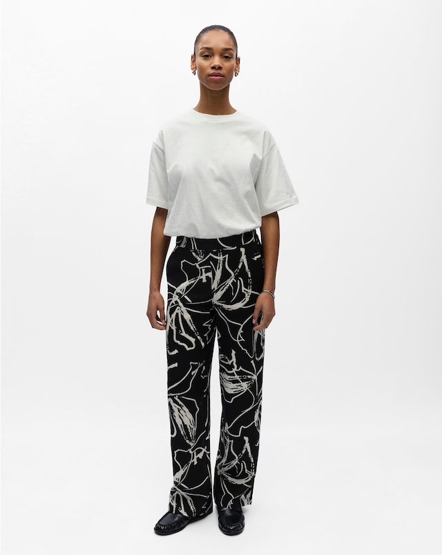 OBJECT Linen Blend Printed Wide Leg Trouser